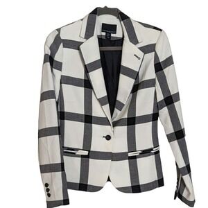 Cynthia Rowley Single Button Windowpane Black And White Plaid Career Blazer XS